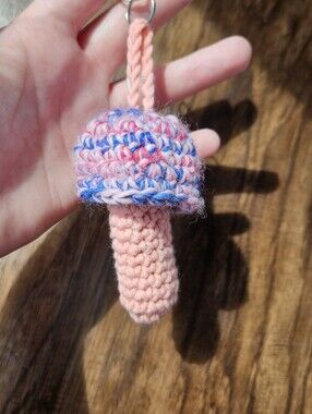 Handmade Mushroom Lip Balm Keychain - Coral, Pink, Blue